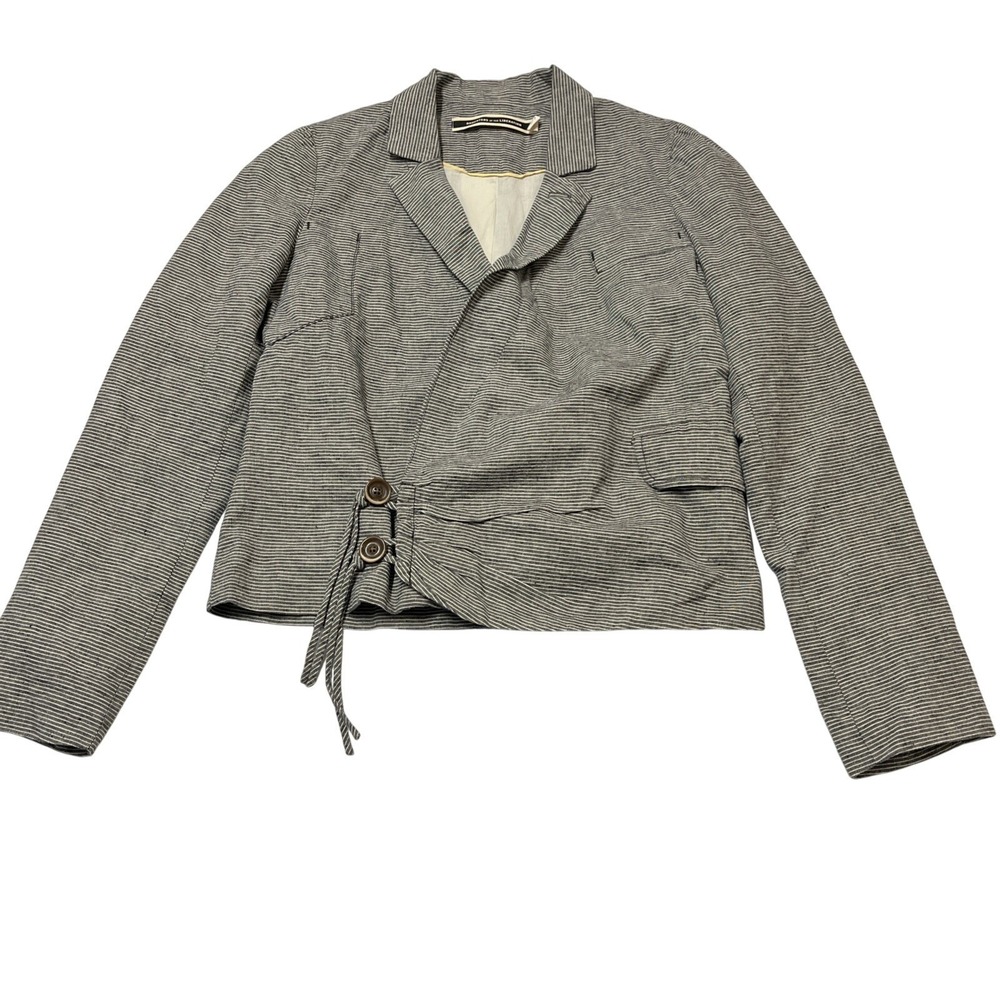 Anthropologie Daughters Of Liberation Blazer Black Striped Linen Blend Size 2